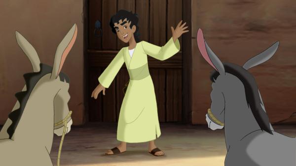 Bild 1 von 9: Cora und Habib sollen unter all den hunderten Eseln genau den einen finden, auf dem Jesus in die Stadt reiten muss?