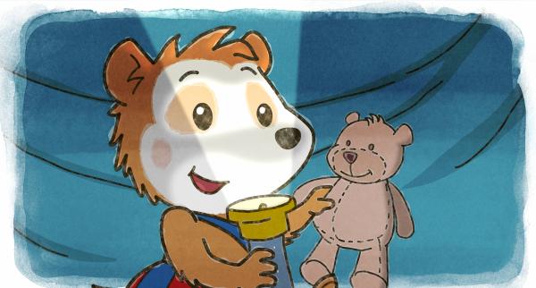 Bild 1 von 6: Mit dem Teddy und einer Taschenlampe spielt Bobo in seiner Höhle unter dem Küchentisch.