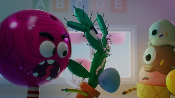 Bild 1 von 2: Wütend rast Spiky (Mitte) durch die Klasse, weil er beim Spiel \