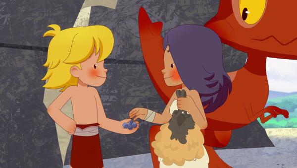 Bild 1 von 4: Fanon bedankt sich bei Tib, nachdem er sie gerettet hat. Weil sie sich mögen, verabreden sie sich für den nächsten Tag zum Spielen.