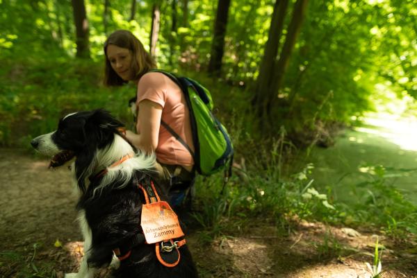 Bild 1 von 8: Artenspürhund Zammy hilft Annegret Grimm-Seyfarth bei der Suche nach Reptilien.