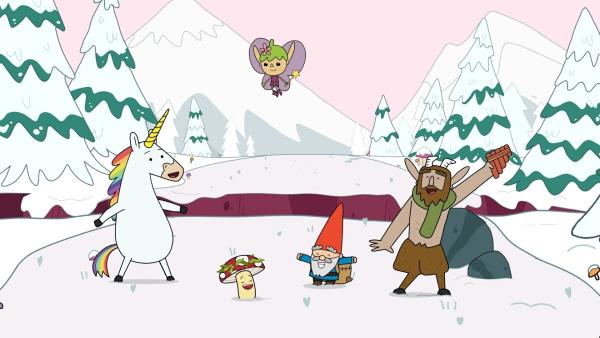 Bild 1 von 2: Am Ende jeder Mission frohlocken die fünf Helden: Blümchen, Tupfen, Twinkle, Herbert und Hufius (v.l.n.r.).© ZDF/Tiger Aspect Kids & Family Limited, Movimenti Production, Zodiak Kids & Family France and Monello Productions 2025 - Honorarfreie Verwendung gemäß AGB im redaktionellen Zusammenhang mit genannter Sendung bei Nennung \