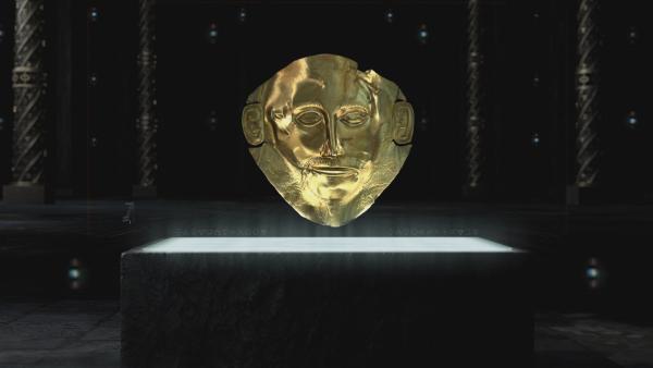 Bild 1 von 4: Jedes Detail der Totenmaske ist sorgfältig in die Oberfläche des Metalls eingearbeitet. Sie ist etwa 25 Zentimeter hoch, 17 Zentimeter breit und aus einer einzigen Goldplatte gefertigt.