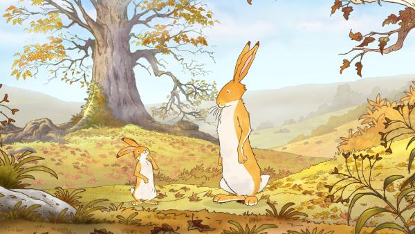 Bild 1 von 5: Der große Hase kann noch nicht mit dem kleinen Hasen spielen. Der Herbst neigt sich dem Ende zu und er hat noch etwas zu erledigen.