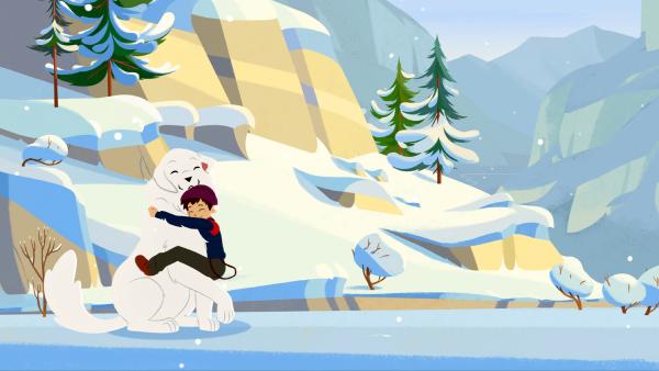 Bild 1 von 5: Belle und Sebastian glücklich im Schnee.