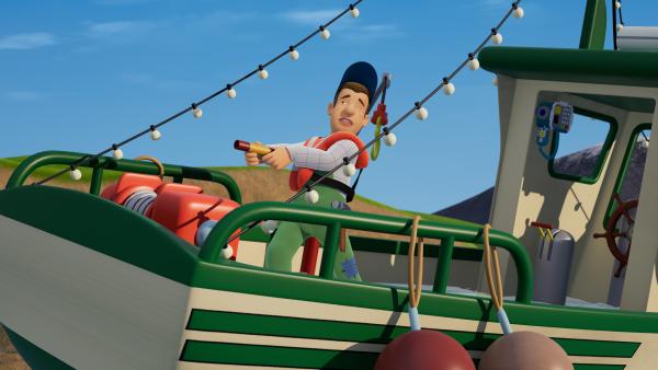 Bild 1 von 4: Mike feuert vom Boot eine Signalrakete ab, um Hilfe zu holen.