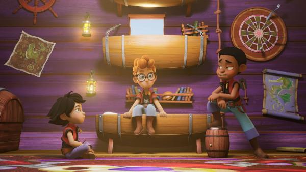 Bild 1 von 5: Zoe, Alexander und Finn schmieden einen Plan, um den niederträchtigen Dieb von Alexanders Notizbuch zu überführen.
© ZDF/2024 - Method Animation - Mediawan kids & family - Honorarfreie Verwendung gemäß AGB im redaktionellen Zusammenhang mit genannter Sendung bei Nennung \
