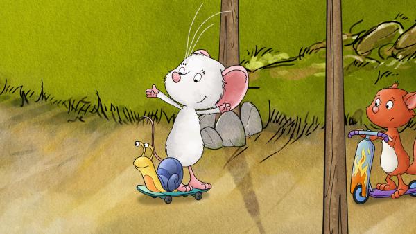 Bild 1 von 2: Auf seinem Skateboard ist Schnecki schnell wie der Wind.