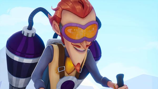 Bild 1 von 2: Monty taucht am Berg auf und will mit einer besonderen Apparatur seinen Plan verfolgen, um an die Dinos heranzukommen.