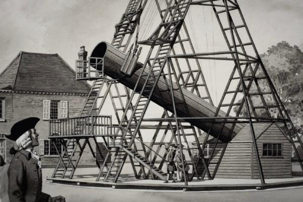 Bild 1 von 3: Wilhelm Herschels 40-Fuß-Teleskop sollte zum globalen Symbol des wissenschaftlichen Fortschritts werden. Mit ihm beginnt eine neue Ära astronomischer Forschung.