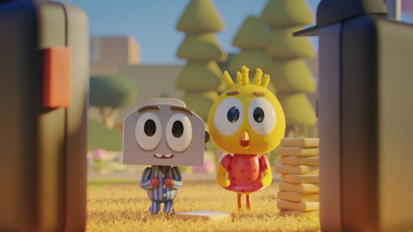 Bild 1 von 2: Da staunen Toast (links) und Karla (rechts) nicht schlecht, als sie im Park dem von Security gut bewachten Star Kim Kix begegnen.
© ZDF/2023 DR, Sparre Production, GODO Films - Honorarfreie Verwendung gemäß AGB im engen inhaltlichen redaktionellen Zusammenhang mit genannter Sendung bei Nennung \