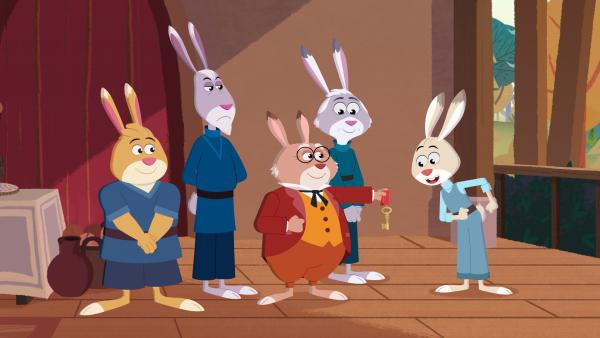 Bild 1 von 3: Feierlich überreicht Direktor Fritz Anton den Schulschlüssel.© SWR/2026 Akkord Film/SWR/KiKA/NDR/HR/SERU Animarion/2 Minutes SAS/FormArt Dakor Bt. - Honorarfreie Verwendung gemäß der AGB im engen inhaltlichen, redaktionellen Zusammenhang mit genannter Sendung bei Nennung \