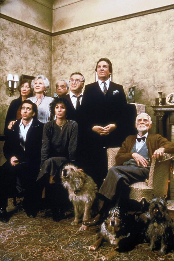 Bild 1 von 3: Vom Mond verzaubert - stehend v.l.n.r.: Rita (Julie Bovasso), Rose (Olympia Dukakis), Raymond (Louis Guss), Cosmo (Vincent Gardenia), Johnny (Danny Aiello); sitzend v.l.n.r.: Ronny (Nicolas Cage), Loretta (Cher) und deren Großvater (Feodor Chaliapin Jr)