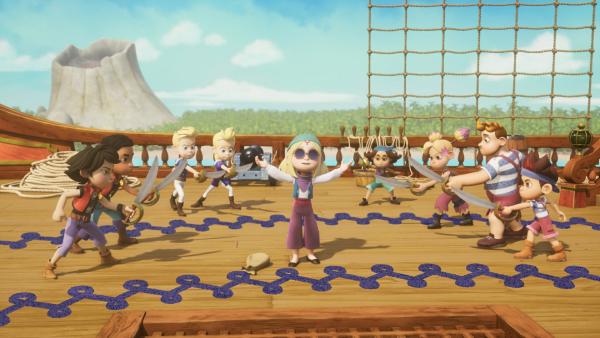Bild 1 von 2: Die Schüler der Pirate Academy sind außer Kontrolle, denn sämtliche Lehrer sind über Nacht vom Schiff verschwunden.© ZDF/2024 Method Animation  Mediawan kids & family - Honorarfreie Verwendung gemäß AGB im engen inhaltlichen redaktionellen Zusammenhang mit genannter Sendung bei Nennung \
