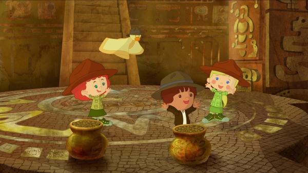 Bild 1 von 6: Das Abenteuer bringt Tanja, QuackQuack, Finn und Zoé in eine geheimnisvolle Schatzkammer.