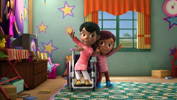 Bild 1 von 4: Sen und Thuy sind große Fans der Sängerin Kellie.© KiKA/FunnyFlux/QianQi/EBS/CJ E&M - Honorarfreie Verwendung gemäß AGB im redaktionellen Zusammenhang mit genannter Sendung bei Nennung \