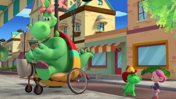 Bild 1 von 4: Grisu kennt die beste Medizin für seinen verletzten Vater: Pizza!