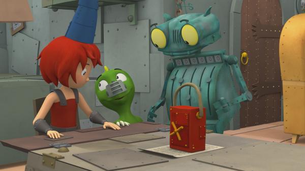 Bild 1 von 6: Bö, Koks und Rösti überlegen, wie sie dem magnetisierten König helfen können.