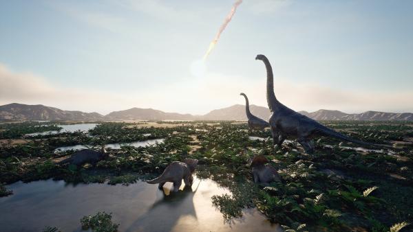Bild 1 von 4: Der Asteroideneinschlag vor etwa 66 Millionen Jahren löschte vor allem die großen Tiere auf der Erde aus. Kleinere Arten - darunter auch die Vorfahren der heutigen Vögel überlebten.