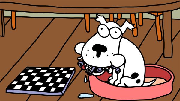 Bild 1 von 3: Der Hund Einstein frisst alle Schachfiguren auf.