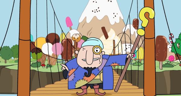 Bild 1 von 3: Der Rätselmeister blockiert die Brücke zur Eiscremeinsel. Die Helden sollen diese Blockade beenden.© ZDF/Tiger Aspect Kids & Family Limited, Movimenti Production, Zodiak Kids & Family France and Monello Productions 2025 - Honorarfreie Verwendung gemäß AGB im redaktionellen Zusammenhang mit genannter Sendung bei Nennung \