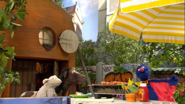 Bild 1 von 7: Supergrobi soll Wolle und Pferd dabei helfen, einen Blitzableiter zu bauen.