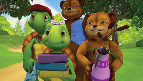 Bild 1 von 4: Franklin und Bär freuen sich schon sehr darauf, mit ihren Freunden am Baumhaus weiter zu bauen. Allerdings müssen sie ausgerechnet an diesem Nachmittag auf ihre kleinen Schwestern aufpassen.
