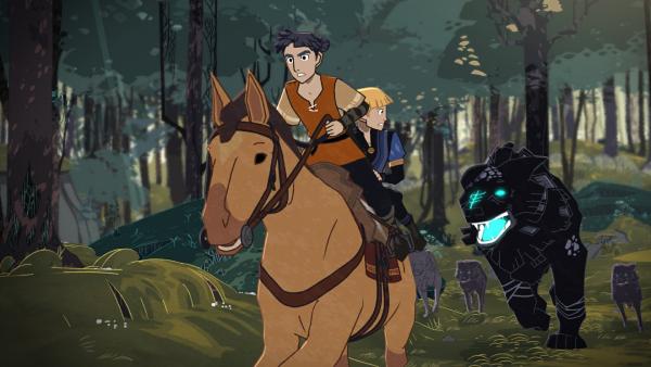 Bild 1 von 4: Hugo (l.) und Néel (M.) werden von Fenrir (r.) gejagt.