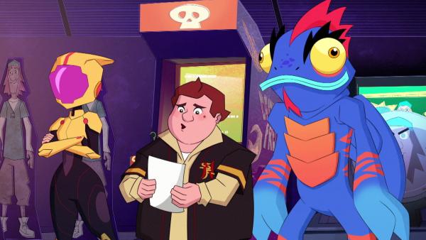 Bild 1 von 3: Tante Cass bringt Hiro mit der 14-jährigen Megan zusammen. Das veranlasst ihn zu der Frage, ob er es versäumt, ein normales Kind zu sein. Big Hero 6 müssen gegen das aufgerüstete High Voltage-Team ankommen.