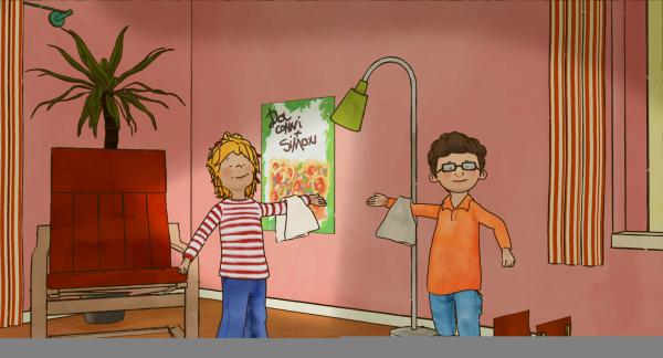 Bild 1 von 9: Conni und Simon präsentieren das Plakat ihres italienischen Restaurants.