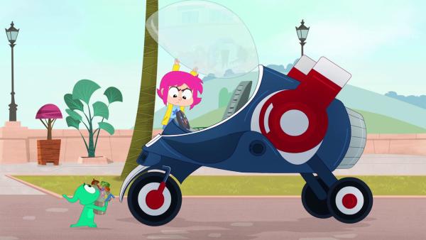 Bild 1 von 4: Rebecca (r.) rätselt, wie man das Gefährt von Captaine V in Gang setzen kann. Zusammen mit Ernest (l.) will sie die Sammelkarte ihres Freundes Francois wieder zurückholen.