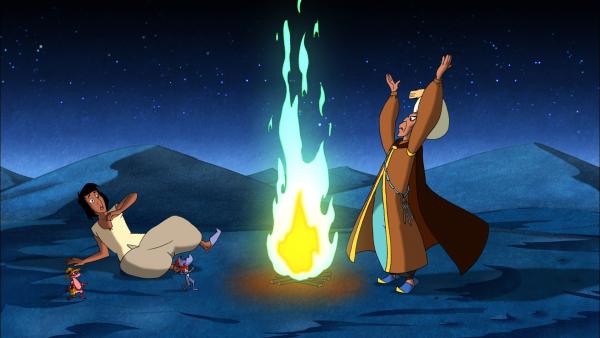 Bild 1 von 6: Aladin, Yoyo und Doc Croc fürchten sich vor dem bösen Zauberer.