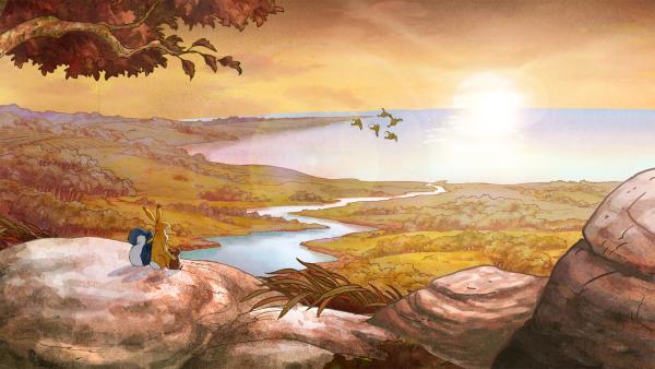 Bild 1 von 6: Der kleine Hase und seine Freunde sehen, wie sich die Zugvögel sammeln, um nach Süden zu fliegen.
© KiKA/SLR Productions Australia Pty.Ltd./Scrawl Studios Pte Ltd./hr/ARD - Honorarfreie Verwendung gemäß AGB im redaktionellen Zusammenhang mit genannter Sendung bei Nennung \