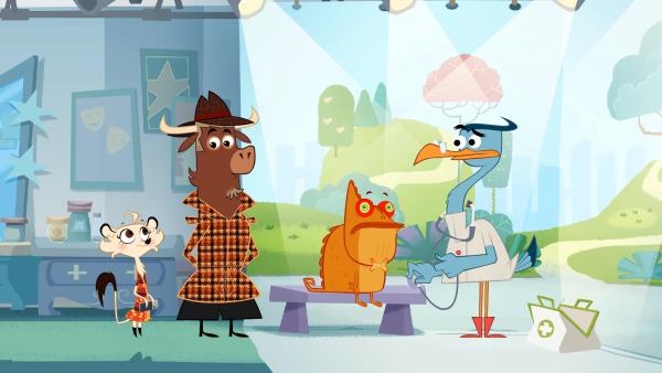 Bild 1 von 7: Dr. Schnabelmann erklärt Sherlock Yack und Hermione woran das Chamäleon leidet.