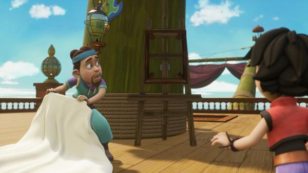 Bild 1 von 1: Käpt'n Yogatee ist schockiert. Sein Gemälde ist gestohlen worden.© ZDF/Method Animation/Mediawan kids & family - Honorarfreie Verwendung gemäß AGB im redaktionellen Zusammenhang mit genannter Sendung bei Nennung \