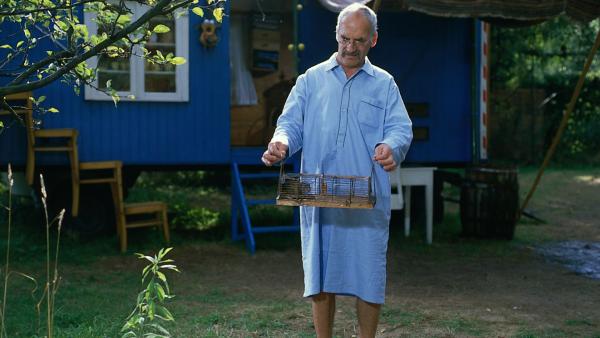 Bild 1 von 1: Mit einer Lebendfall fängt Peter (Peter Lustig) eine Ratte in seinem Bauwagen - kann die nicht woanders leben?