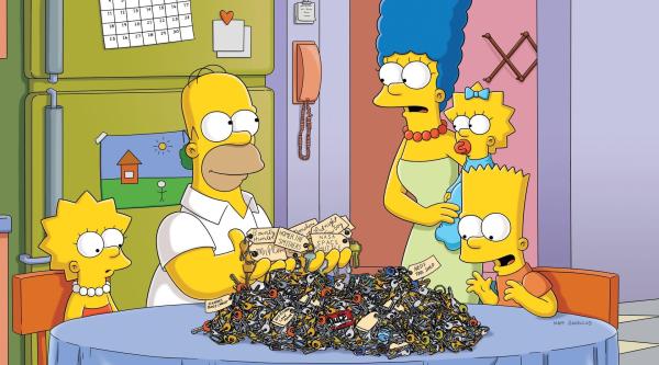 Bild 1 von 21: Weil Maggie sich selbst im Auto eingesperrt hat, suchen die Simpsons in ihrer Schlüsselschublade nach dem Ersatzschlüssel. Dabei entdecken sie eine Reihe von Schlüsseln, die sie bereits vergessen haben. Dort bemerken sie, dass sie dank den Schlüsseln vielerorts freien Zugang haben. Das wird dann auch ordentlich ausgenutzt. (v.l.n.r.) Lisa, Homer, Marge, Maggie und Bart ...