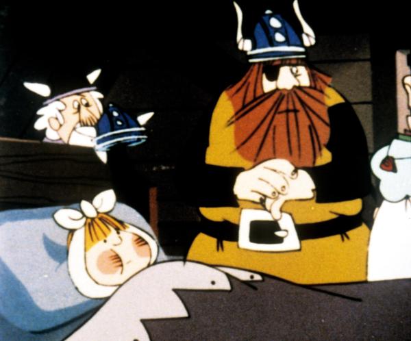 Bild 1 von 8: Im Bild: Wickie hat Mumps. Halvar findet, dass sein Sohn viel zu wehleidig ist und zu sehr verhätschelt wird.