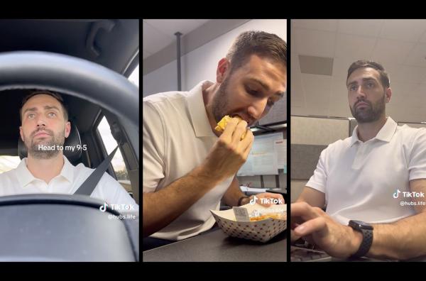 Bild 1 von 1: Auf TikTok bricht Connor Hubbard mit dem Mythos der Hyperproduktivität, indem er seinen eintönigen Büroalltag mit anderen teilt. Warum also eine solche Popularität?