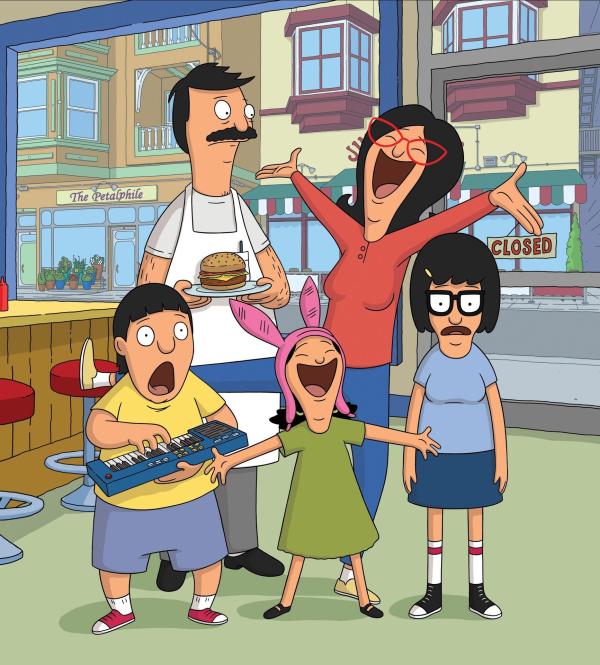 Bild 1 von 8: (7. Staffel) - Bob's Burgers - (v.l.n.r.) Gene; Bob; Louise; Linda; Tina