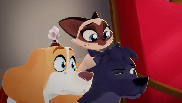 Bild 1 von 3: Belfort, Lupin, Ariane und die Maus Gazette sind enttäuscht. Der Versuch, den Tisch zu verstecken, ist gescheitert.