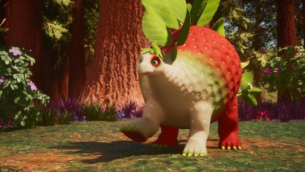 Bild 1 von 4: Selbst dieser schüchterne Erdbeersaurier lernt das Tanzen.© ZDF/Cheeky Little Media - Honorarfreie Verwendung gemäß AGB im redaktionellen Zusammenhang mit genannter Sendung bei Nennung \