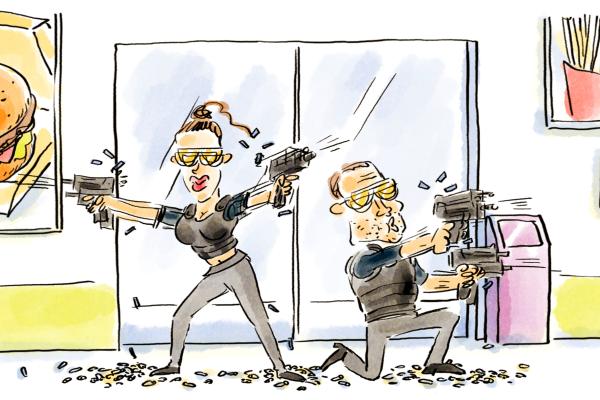 Bild 1 von 2: Lara Crofts MAC-10 ist im Vergleich zur Pumpgun vom Terminator ein Fliegengewicht.