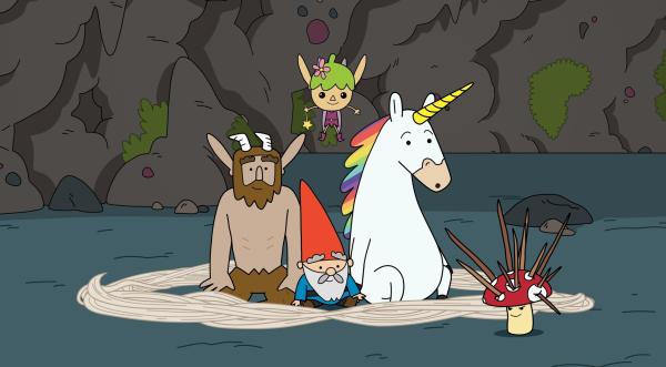 Bild 1 von 2: Tupfen (r.) konnte mit seinen Stacheln seine Freunde - Hufius, Herbert, Twinkle und Blümchen (v.l.n.2.v.r.) - aus einem Kokon befreien.