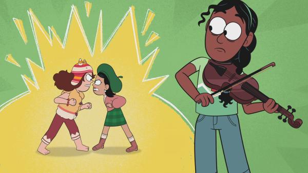 Bild 1 von 4: Die drei unfreiwilligen Zimmergenossinnen geraten aneinander.© KiKA/2024 Daily Madness Limited/Miam! Animation/Thuristar/VRT-Ketnet - Honorarfreie Verwendung gemäß AGB im redaktionellen Zusammenhang mit genannter Sendung bei Nennung \