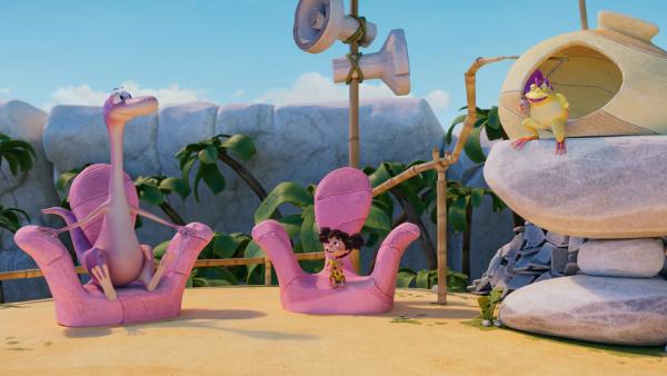 Bild 1 von 3: Rocky Rumpel begrüßt im Studio die Gäste Minus Drei und Lucy.