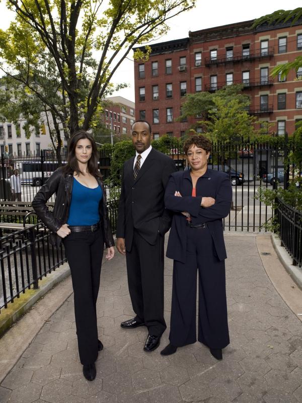 Bild 1 von 2: (l-r) Milena Govich as Detective Nina Cassady, Jesse L. Martin as Detective Ed Green, S. Epatha Merkerson as Lieutenant Anita Van Buren -- NBC