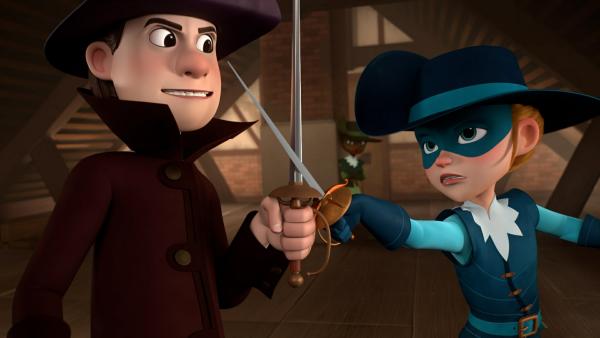 Bild 1 von 6: Miladys Gehilfe Alfred (links) soll die geheime Karte beschaffen. Athos (rechts) versucht ihn aufzuhalten.