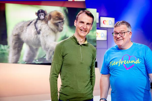 Bild 1 von 3: Verhaltensbiologe Dr. Roland Hilgartner (links) leitet den Affenberg in Salem und ist heute zu Gast im Studio.
