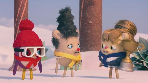 Bild 1 von 3: Die Bürgermeisterin von Cheddarhausen ist siegesgewiss, doch Becca hat einen Plan für die große Schneeballschlacht.